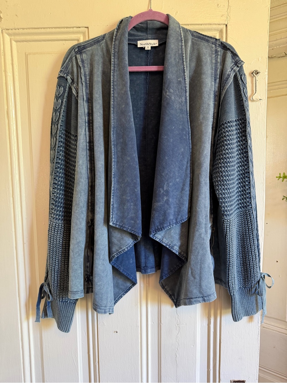 NorthStyle Faded Blue Draped Knit-Sleeve Cardigan size 3x new